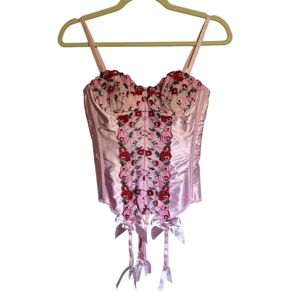 Fredrick's Of Hollywood Pink Floral Embroidered Corset Size 32 Coquette - Picture 1 of 16